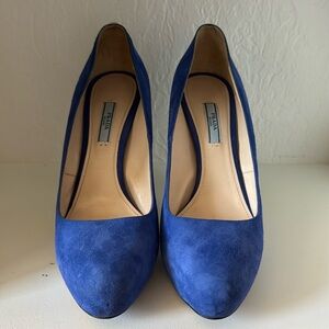 PRADA Cobalt Suede Platform Pumps